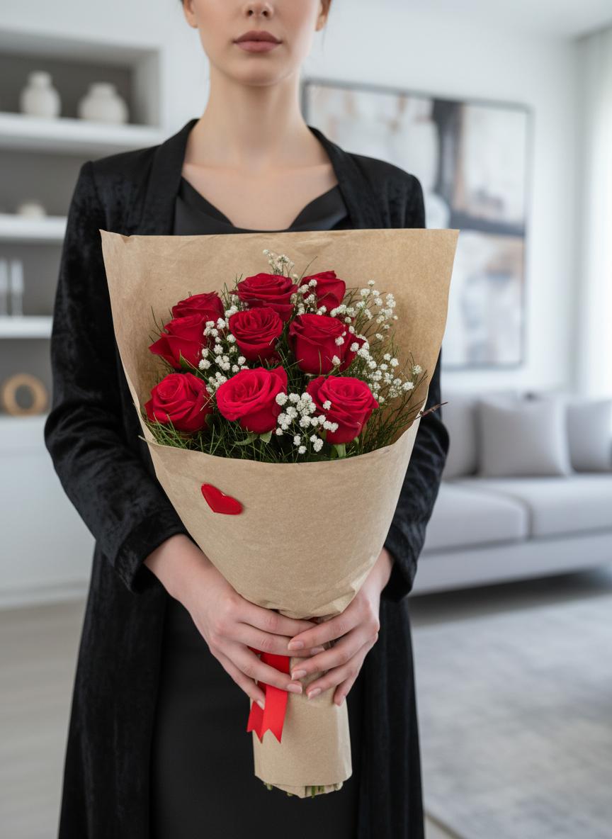 9 Kırmızı Gül Buketi