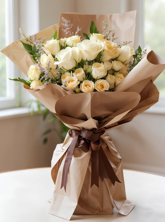 25 İthal Beyaz Gül Buketi