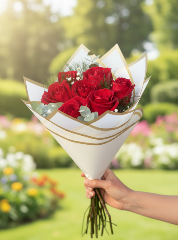 7 Kırmızı Gül Buketi - Altın Mesaj