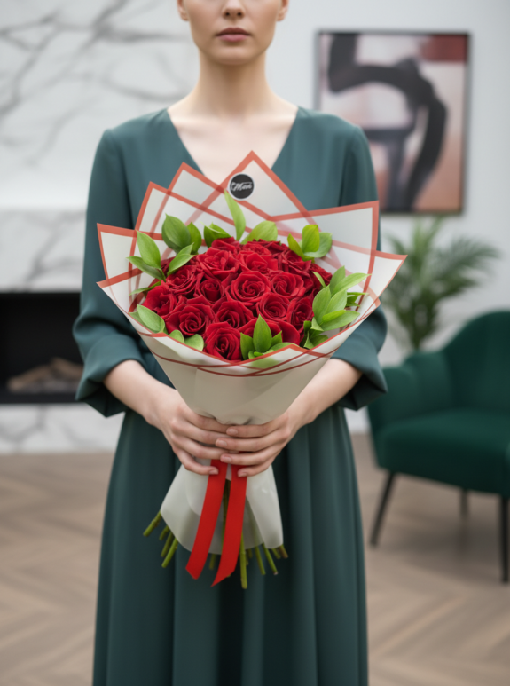 21 Kırmızı Gül Buketi