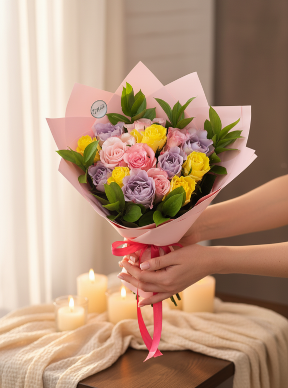 15 Renkli Gül Buketi