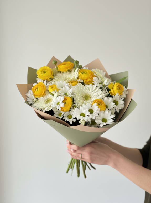 Sarı Erengül Ve Papatya Buketi - Güneş Bahçesi