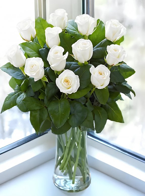 Vazoda 12 Beyaz Gül
