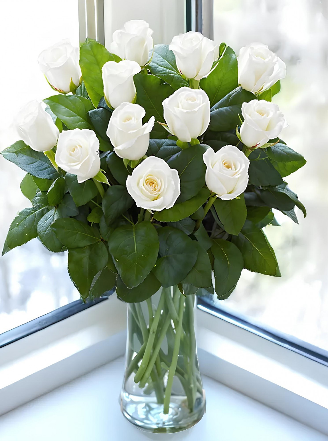 Vazoda 12 Beyaz Gül